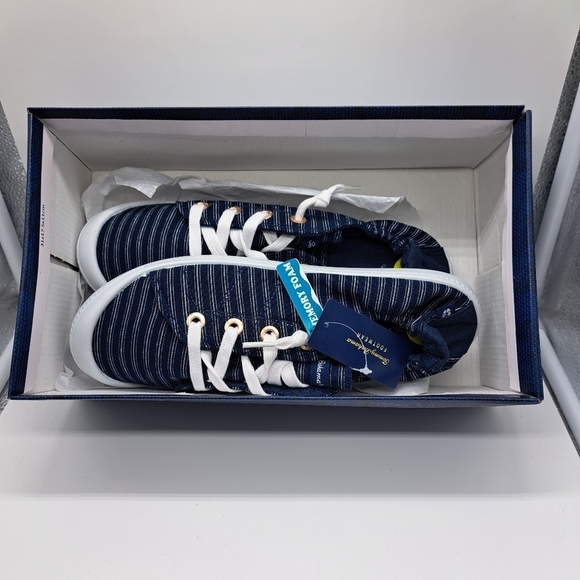 New In Box Womens Tommy Bahama Canvas Slip On Navy And White Size 9 - Picture 5 of 6